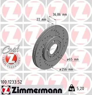 Kotouč přední OCTAVIA I., ZIMMERMANN SPORT 1J0615601D Cenová Bomba