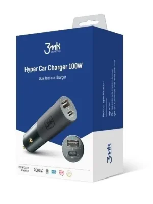 3mk nabíječka do auta, 100W, USB-A + USB-C, černá Oblíbený