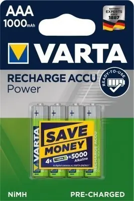 Originální Baterie nabíjecí Varta Solar, HR03, AAA, 1000mAh, Ni-MH, blistr 4ks (05703301404)