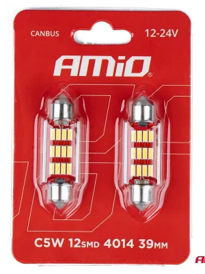 Amio 01290 Žárovka LED CANBUS 4014 12SMD Festoon C5W C10W C3W 39mm White 12V/24V Nakupujte Hned
