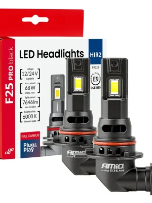 Amio 04724 LED žárovky hlavního svícení Série F25 PRO BLACK FULL CANBUS HIR2 68W 12V 24V Hit Sezóny