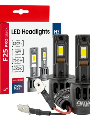 Amio 04718 LED žárovky hlavního svícení Série F25 PRO BLACK FULL CANBUS H3 68W 12V 24V Aktuální