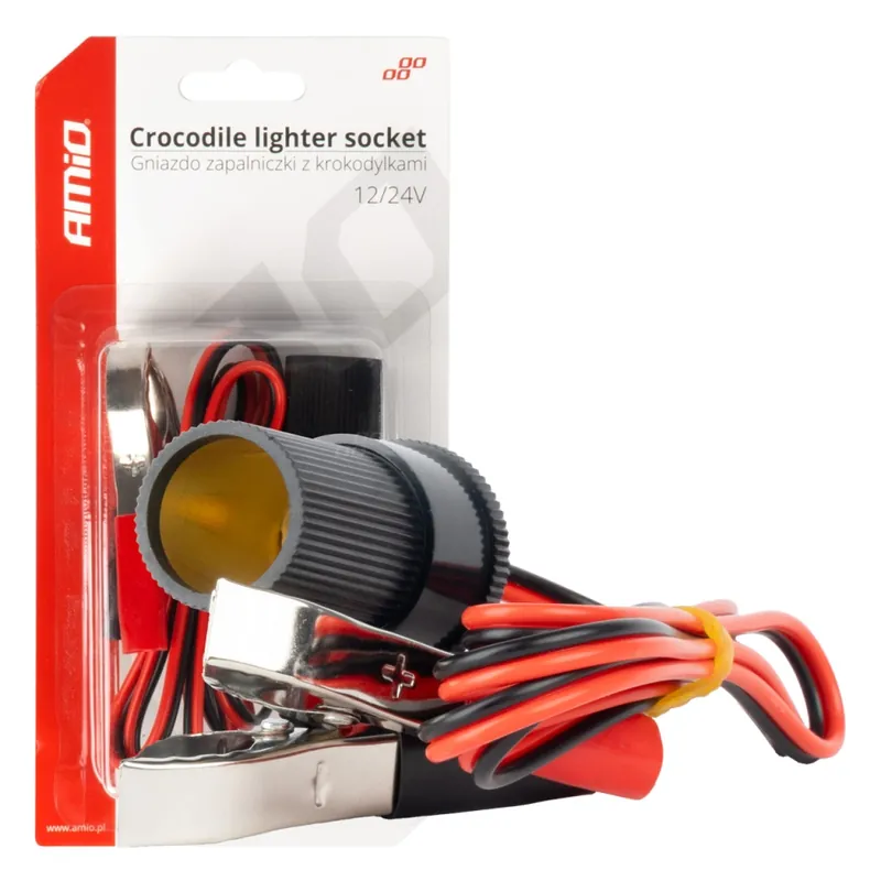 Sleva Amio 03804 Adaptér do zásuvky zapalovače s krokosvorkami 12V 24V 100cm