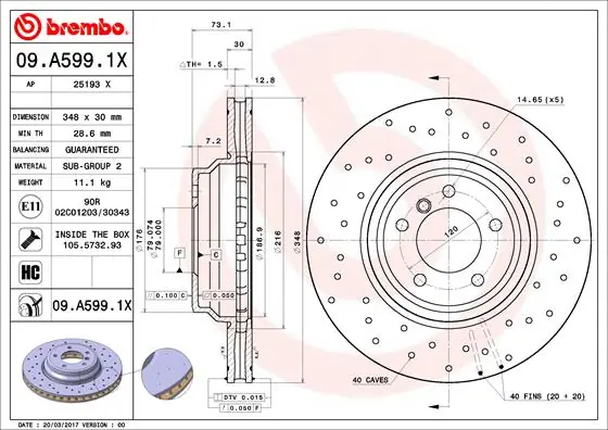 Brzdový kotouč BREMBO 09A5991X Poslední Šance