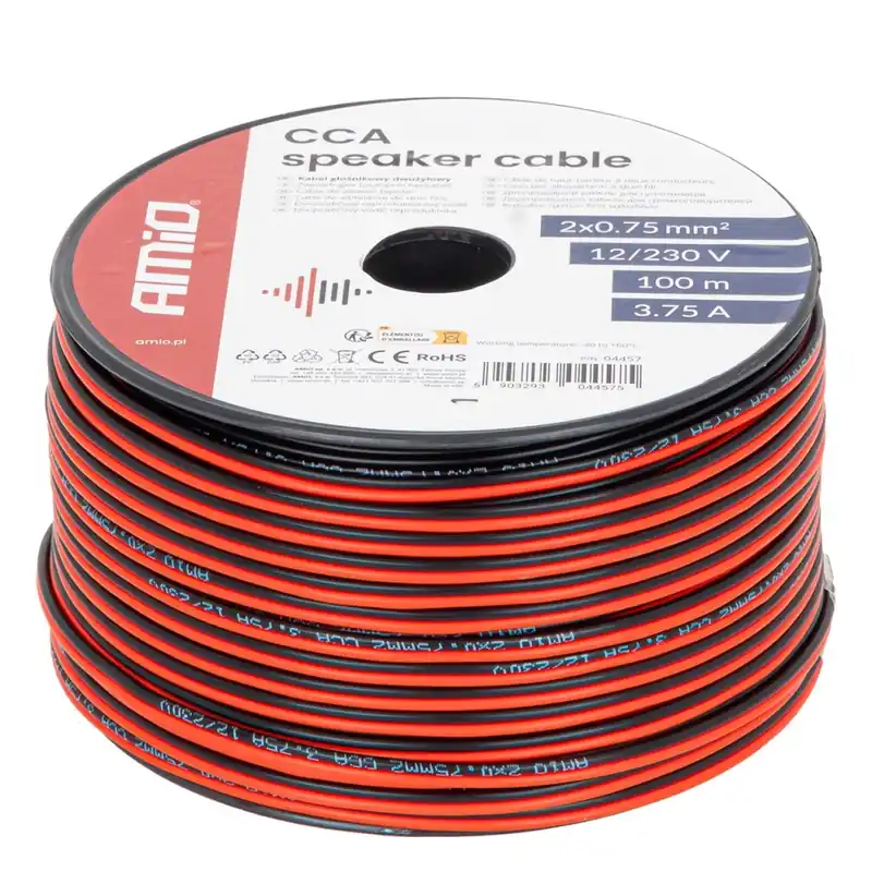 Amio 04457 Vodič reproduktoru dvoužilový CCA 2x0.75mm2 100m 3.75A Nová Kolekce