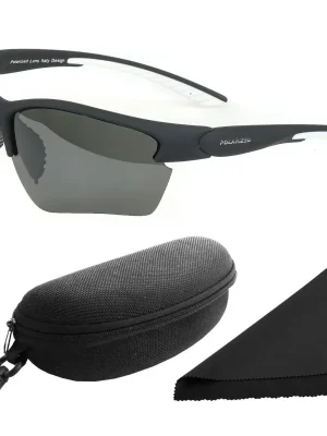 Brýle sluneční Polarized 251 - obroučky černé-bílé / skla tmavá / polarizační skla / pouzdro a utěrka Poslední Šance