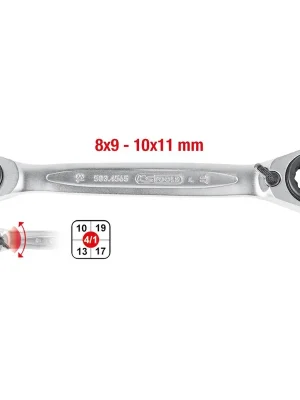 KS Tools Přepínací dvojitý očkový klíč s ráčnou GEARplus 4v1, 10x19 13x17 mm 503.4565 Jen Po Omezenou Doba