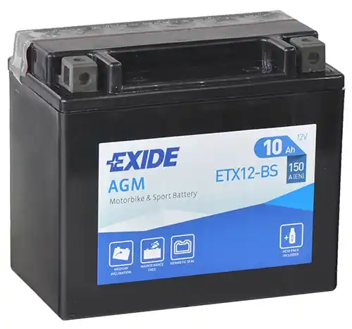 Motobaterie Exide Bike AGM 12V, 10Ah, ETX12-BS Horká Nabídka