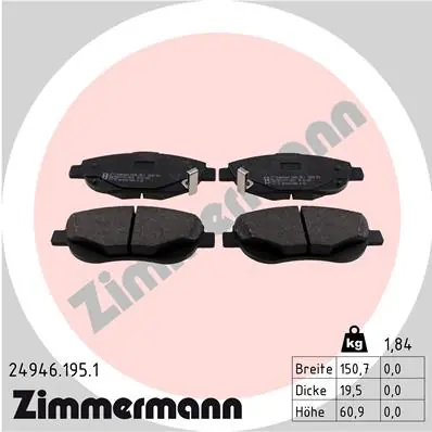 Sada brzdových destiček, kotoučová brzda ZIMMERMANN 249461951 Autentický