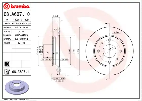 Brzdový kotouč BREMBO 08A60711 Nízká Cena