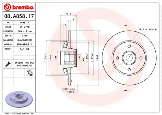 Brzdový kotouč BREMBO 08A85817 Aktuální